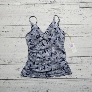 Helen Jon Tankini Swim Top Womens XS Blue White Floating Underwire‎ Isla Sol USA